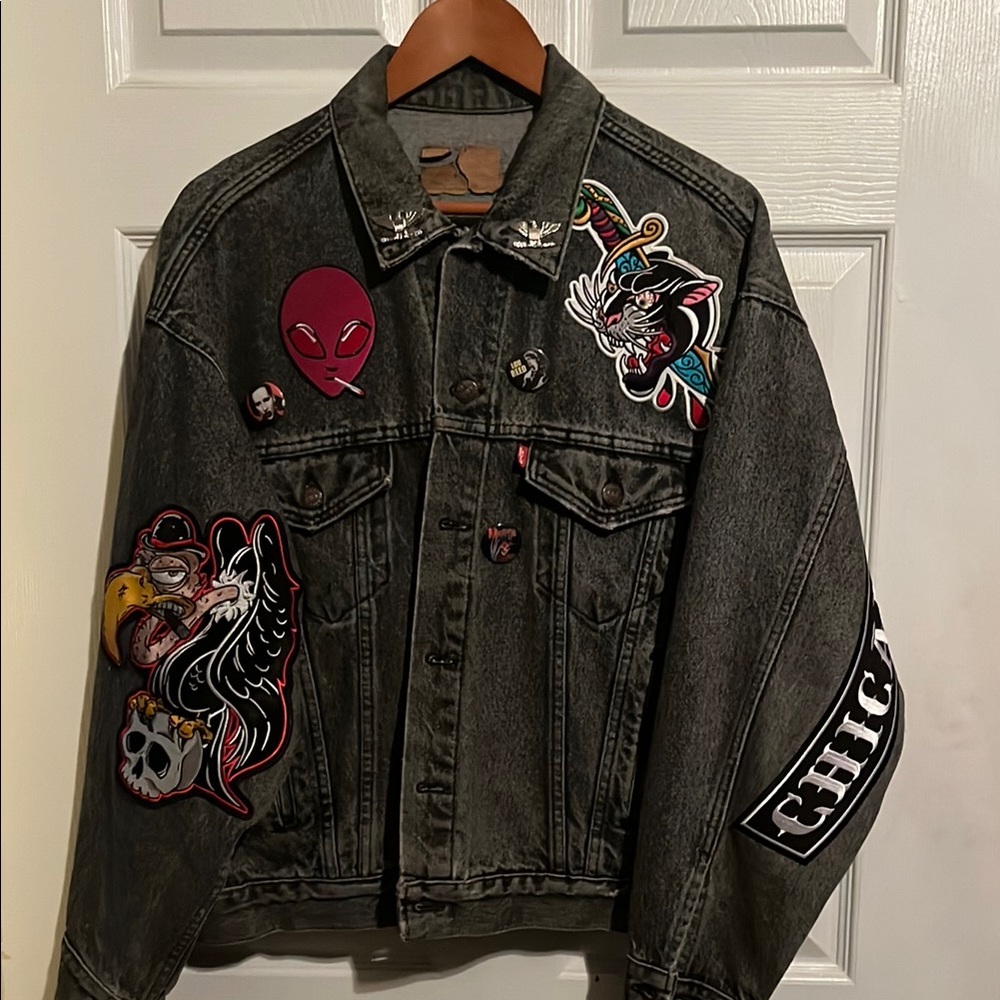 83 Levi's Black Denim Jacket with Patches